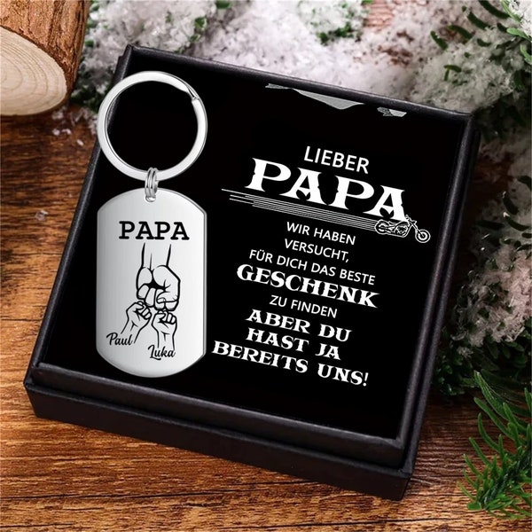 Custom Papa Keyring, Family Keychain for Papa, Fist Name Keychain with Kids Names, Personalized Family Gifts for Dad, Father's Day Gift
