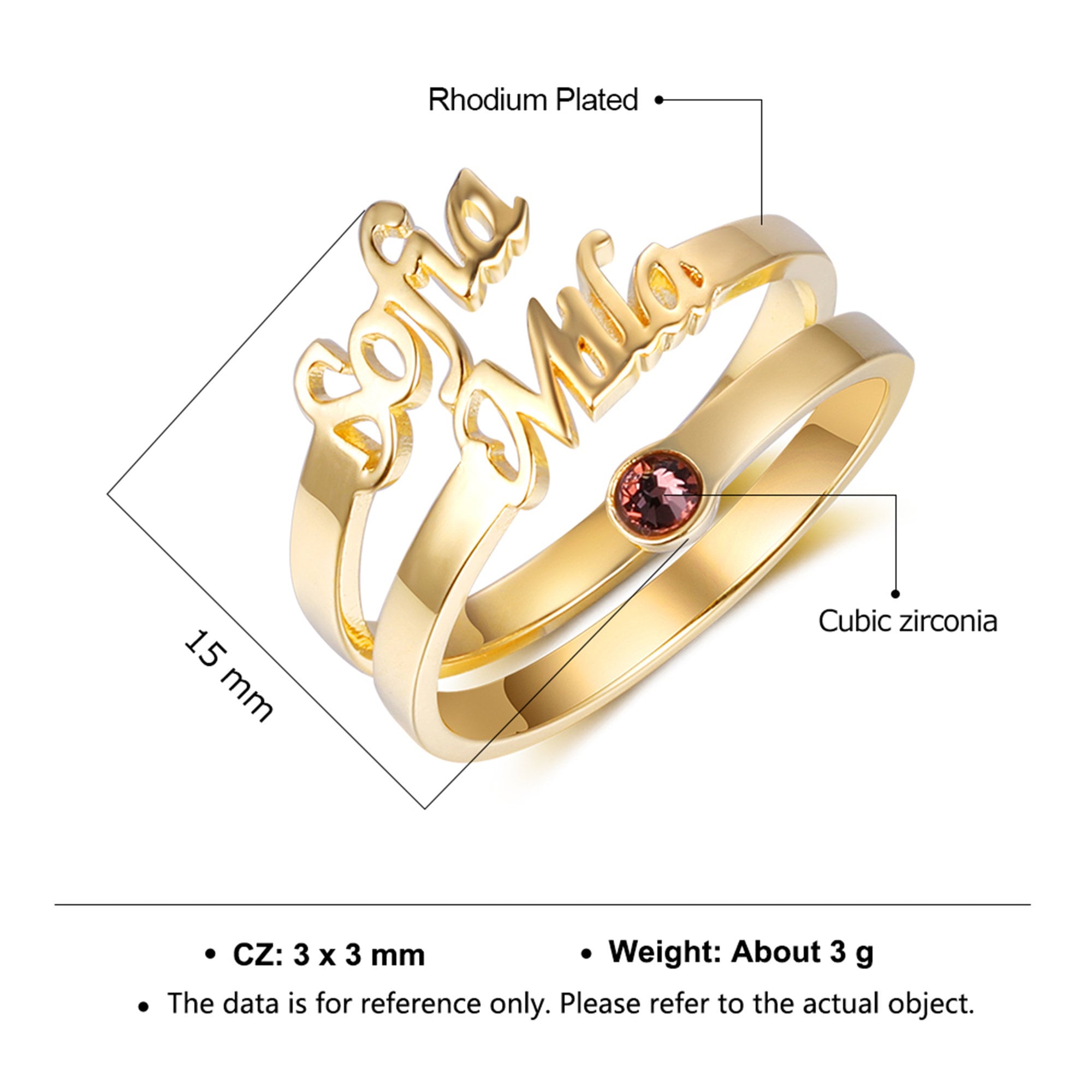 Dual Name Rings Double Name Ring With Birthstone, Two Name Ring, Ring for Women ...