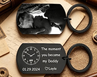 The Day You Became My Daddy Keychain, Personalized New Dad Photo Keyring, First Time Dad Gift, Fathers Day Gift for Husband from Baby