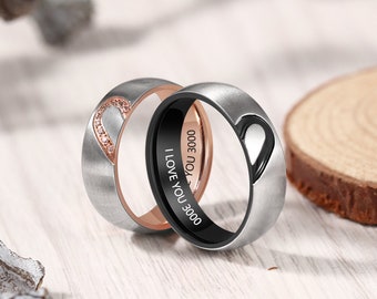 Personalized Heart Shaped Ring,Matching Ring for Couples,Couple Rings, Anniversary Love Promise Rings,Wedding Ring,Christma Gift,His and Her