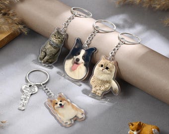 Custom Pet Portrait Keychain,Dog Photo Keyring, Dog Memorial Keychain, Customized Cat Keepsake Gift, Pet Lover Tag, Pet Loss, Birthday Gifts