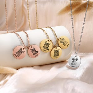Custom Pet Portrait Name Necklace Pet Memorial Jewelry Personalized Engraved Pet Portrait Dog Cat Photo Necklace Gift For Pet Lover Handmade