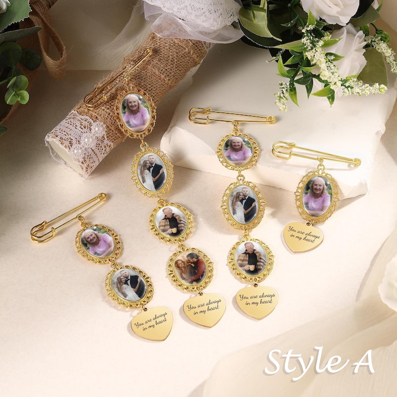 Personalized Wedding Photo Charm,Memorial Bridal Bouquet Charm,Groom Memorial Pin,Wedding Memorial Gifts image 4