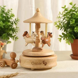 Personalized Carousels Music Box,Engraved Name Music Box,Musical Wooden Carousel Keepsake,Baby Shower Gift,New Born Gift, New Baby Gifts