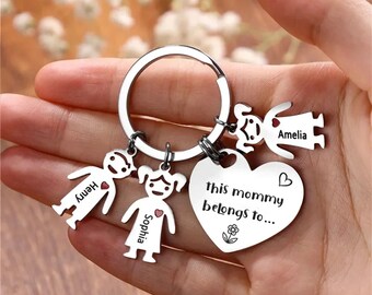 Aangepaste familie sleutelhanger voor moeder, mama sleutelhanger, deze mama behoort tot... Sleutelhanger, kindernamen sleutelhanger, gepersonaliseerde geschenken Moederdag cadeau