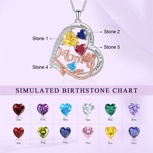 Custom Mom Heart Birthstone Necklace for Mothers Day Gits, Mom Necklace, Engraved 1-4 Names Heart Pendant Necklace,Family, Gifts for Her 4