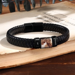 Pulsera personalizada para hombre, pulsera para papá con nombres de niños, pulsera con foto personalizada, joyería para hombre, regalo para papá, novio, regalo para el Día del Padre