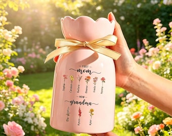 Vaso di fiori personalizzato per la nascita della famiglia, regalo per prima mamma ora nonna, vaso di fiori per la mamma, regalo per la nonna dai nipoti, regalo per la festa della mamma per lei