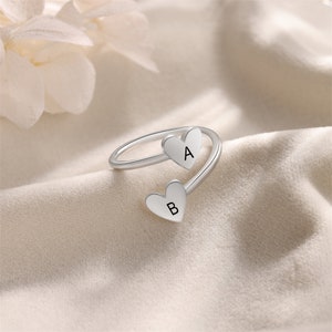 Bague double prénom, Bague deux prénoms, Bague réglable, Bague pour femme, Cadeau personnalisé pour maman, Cadeau meilleure amie, Cadeaux d'anniversaire image 6