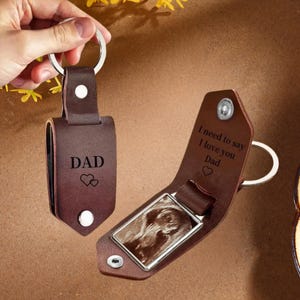 Porte-clés en cuir pour homme personnalisé avec photo à l'intérieur, étiquette en métal avec photo, porte-clés gravé, cadeaux d'anniversaire pour lui, cadeaux de fête des pères