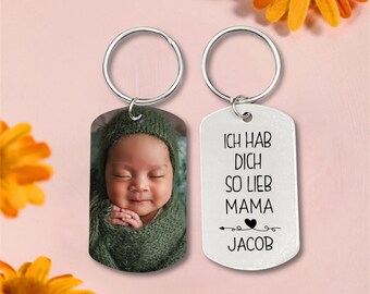 Photo Keychain Gift for MAMA, Custom Picture Keychain with Engraving, Text Keychain, Anniversary Gift, Mama Mom Mother Gift