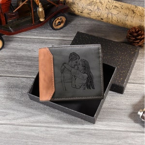 Cartera de cuero personalizada para hombre con foto, cartera grabada a medida, cartera hecha a mano, cartera con foto láser, regalo para el Día del Padre para tu esposo.