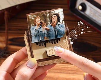 Scatola musicale in legno con foto e canzone personalizzata, ricordo, registrazione vocale, riproduzione di canzoni, regali musicali per coppie, regalo per anniversario di matrimonio