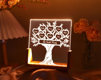 Nombres de familia Luz nocturna Regalo del Día de la Madre, Luz nocturna del árbol genealógico, Luz nocturna personalizada para mamá con nombres de niños, Regalos de aniversario, Regalos para mamá