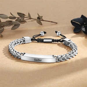 Gepersonaliseerde roestvrijstalen herenarmband, gegraveerde armband, herenarmband, cadeau voor vriend, echtgenoot, verloofde, Vaderdagcadeau