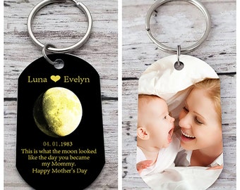 Mother's Day Gift, Moon Phase Keychain, Custom Moon Phase Print-Personalized Birthday Gift, The Day You Became My Mommy Gift