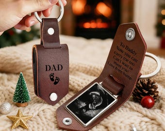 Gepersonaliseerde leren sleutel hanger met echo-effect, sleutel hanger met echo-effect, sleutelhanger voor zwangere buik, verjaardagscadeau voor papa van Bump, cadeau voor aanstaande vader voor echtgenoot