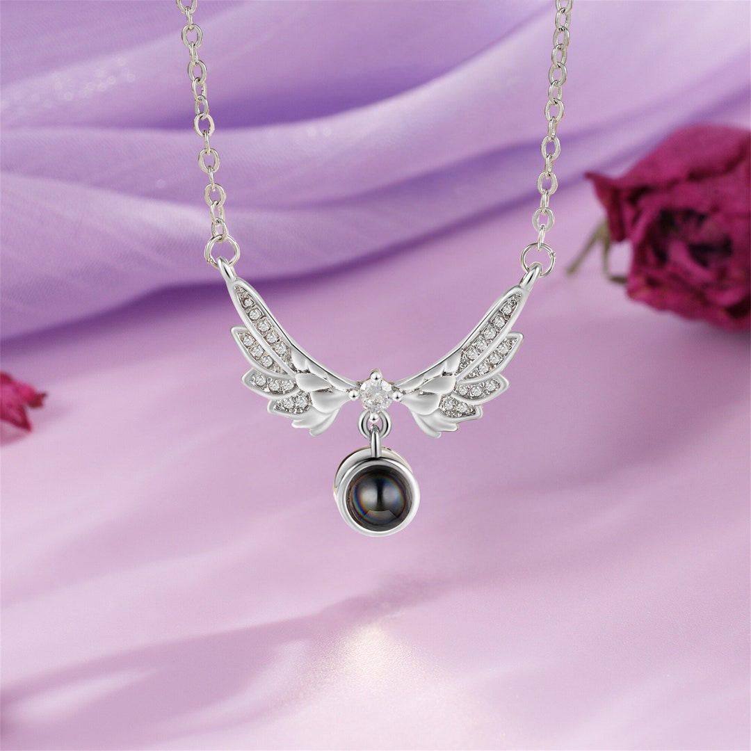 Angel Wing Projection Projection Necklace for Her,personalized ...