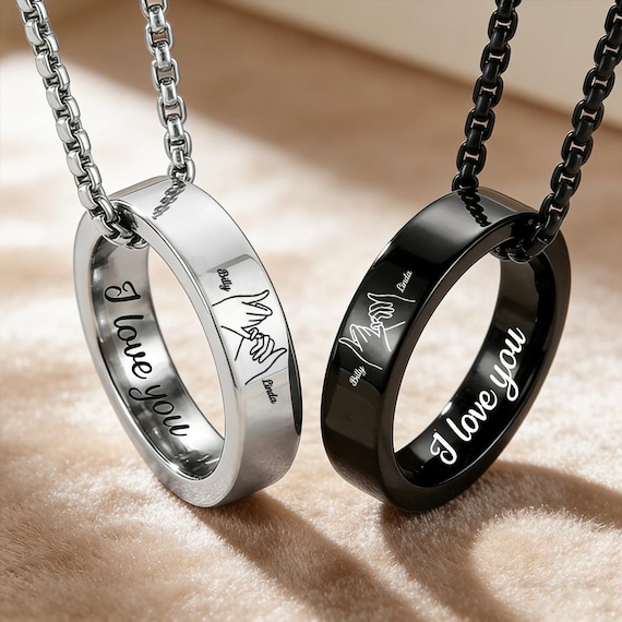Personalized Pinky Promise Ring Necklace With Engraving, Promise