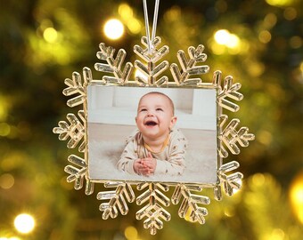 Adorno navideño personalizado para la primera Navidad del bebé, adorno navideño de 2024, adorno navideño familiar, adorno navideño con foto, adorno navideño con forma de copo de nieve