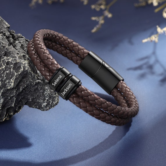 Bracelet en cuir personnalisé pour papa, bracelet de perles avec