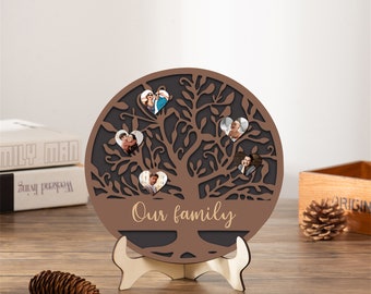 Personalized Photos Plaques Wooden Sign Board, Gift for Mom, Custom Family Photos, Family Tree Ornaments, Mother Day Gift,Present for Mom