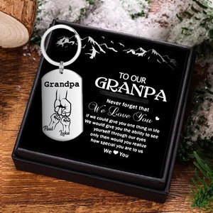 Porte-clés coup de poing pour grand-père, porte-clé personnalisé grand-père pour la fête des pères, porte-clé prénoms grand-père et petits-enfants, fête des pères grand-père
