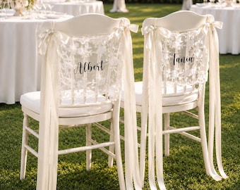 Personalized Lace Wedding Chair Signs, Bride & Groom Reception Decor
