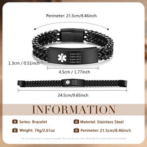 Stainless Steel Medical Alert Bracelet, Personalized Medical Bracelet with Engraving, ID & Medical Bracelets, Emergency Jewelry for Him image 4