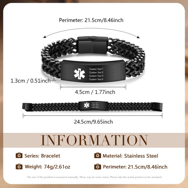 Stainless Steel Medical Alert Bracelet, Personalized Medical Bracelet with Engraving, ID & Medical Bracelets, Emergency Jewelry for Him image 4