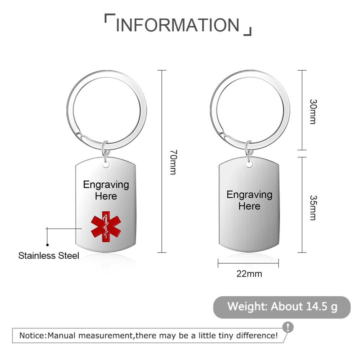 Personalized Medical Alert Keychain for Women Men,engraved Emergency ...