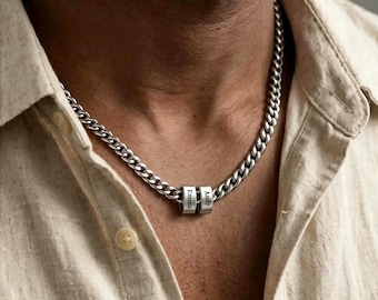 Custom Men Necklace With Family Name, Name Bead Chain Necklace, Dad Necklace from Daughter, Dad Gift, Personalized Gift, Christmas Day Gift