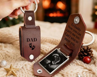 Chaveiro de couro personalizado com ultrassom, chaveiro personalizado com ultrassom, chaveiro Bump, presente de aniversário para pai da Bump, presente de futuro pai para marido