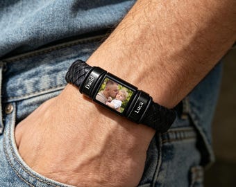 Pulsera personalizada para hombre, pulsera para papá con nombres de niños, pulsera con foto personalizada, joyería para hombre, regalo para papá, novio, regalo para el Día del Padre