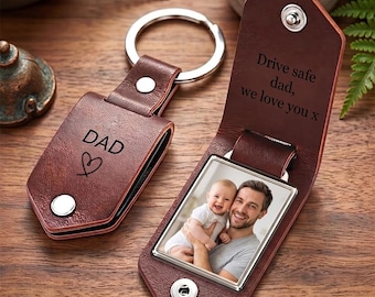 Porte-clés photo en cuir personnalisé pour homme, cadeau Drive Safe pour papa et bébé, porte-clés gravé personnalisé, premier cadeau de fête des pères pour mari