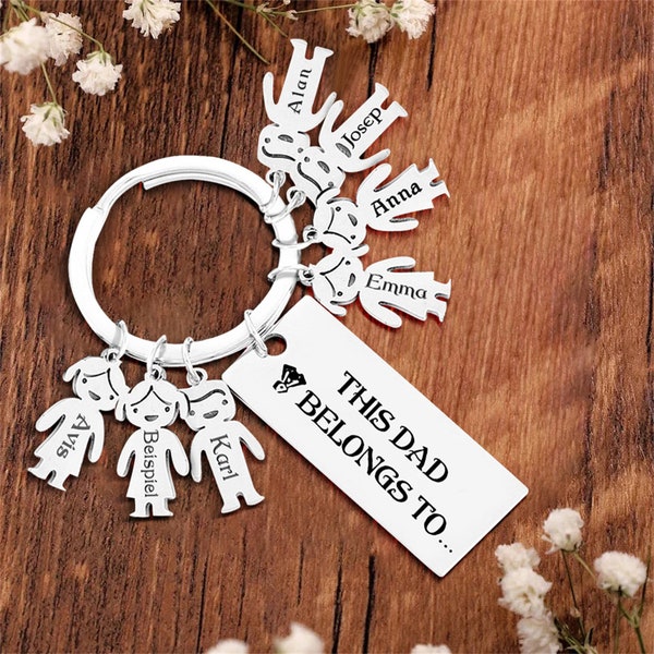 This Dad Belongs to... Personalised Family Keychain for Fathers Day Gift, Kids Names Keychain Gift for Dad, PAPA Keychain, Gift for Husband