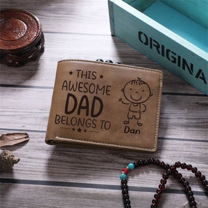 Personalisierte Foto gravierte Leder Geldbörse für Papa, individuelle Papa Geldbörse, Vatertagsgeschenkidee für Papa Geldbörse von Kindern zum Vater