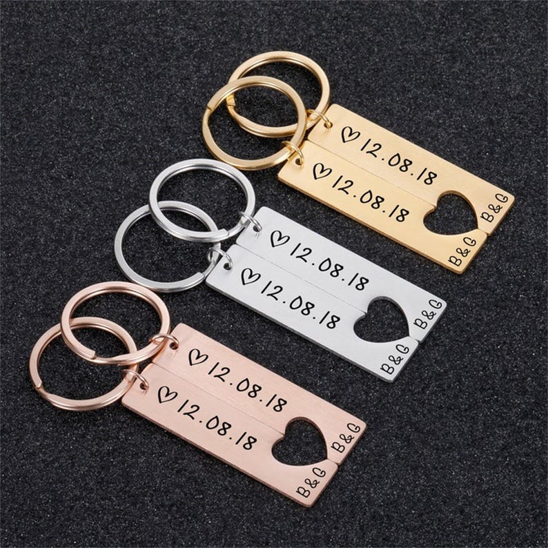 Custom Matching Keychain, Couple Keychain with Photo, Engraved Keychain, Valentine's Day Gift for Boyfriend Girlfriend, Couple Keychain Set image 2