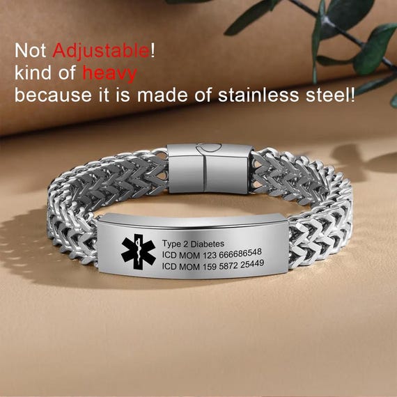 Stainless Steel Medical Alert Bracelet, Personalized Medical Bracelet with Engraving, ID & Medical Bracelets, Emergency Jewelry for Him