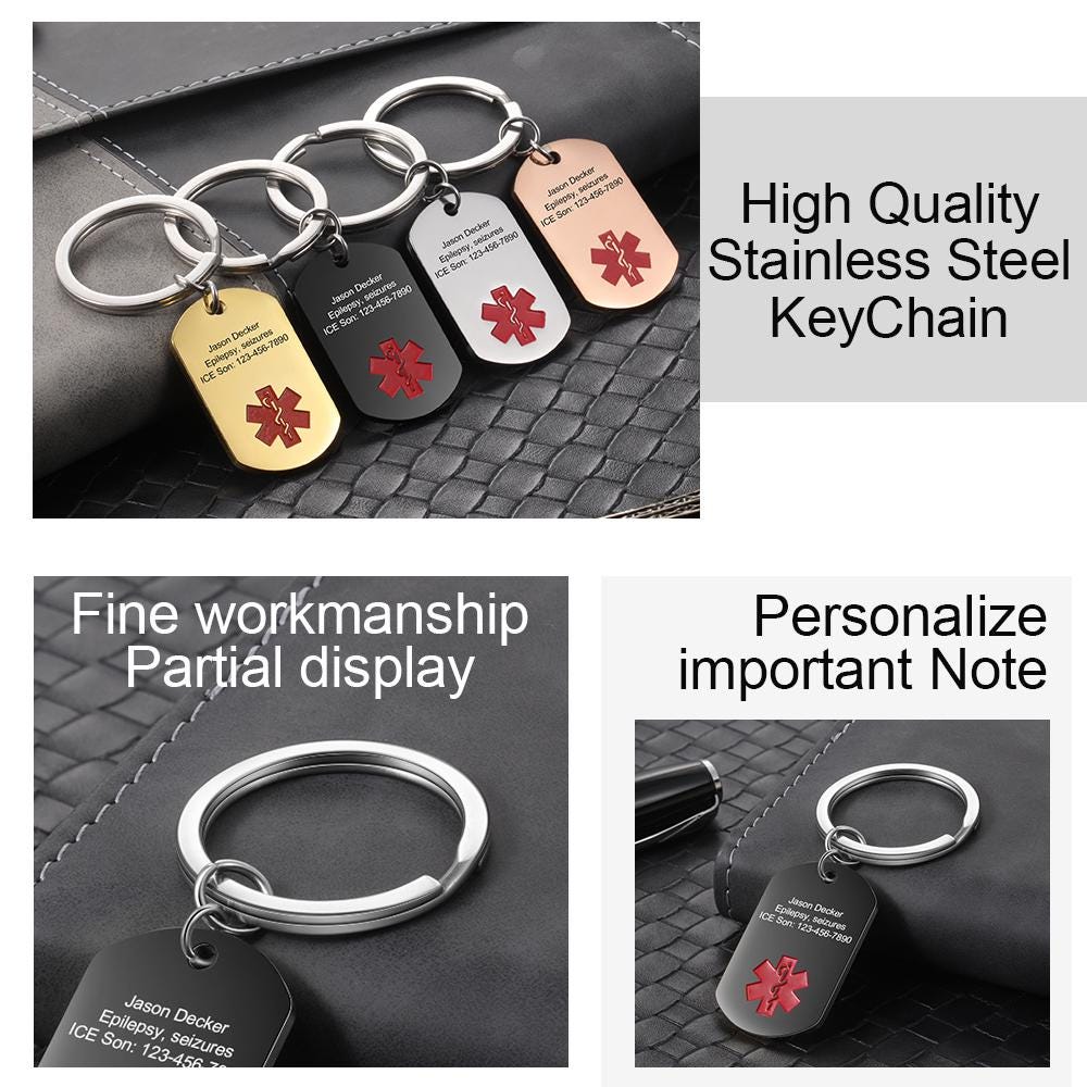 Personalized Medical Alert Keychain for Women Men,engraved Emergency ...