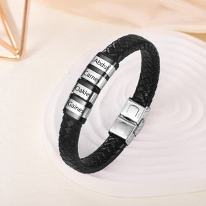 Pulsera personalizada para hombre para el día del padre, pulsera de cuero para hombre, pulsera de cuentas personalizada con nombre de niño, regalos para él, papá, hijo, abuelo
