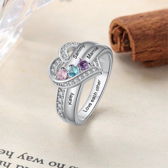 2-8 Names 925 Sterling Silver Birthstone Ring, Personalized Family Names Ring Gift for Women, Christmas Gifts for Mom, Gifts for Grandma