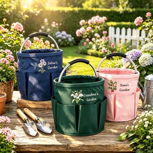 Sac de jardin personnalisé avec fleur de naissance | Ensemble sac et outils de jardin personnalisés | Cadeau pour maman, grand-mère | Cadeaux de jardinage pour elle