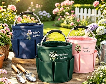 Personalized Garden Tool Bag Tote with Birth Flower | Custom Garden Bag & Tool Set | Gift For Mom, Grandma, Nana | Gardening Gifts for Her