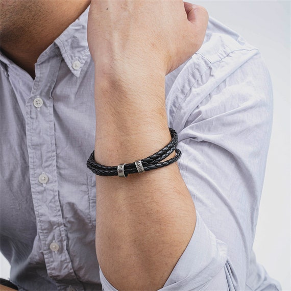 Bracciale In Pelle Intrecciata Per Papà – Fatto A Mano In Vera Pelle E Acciaio Inox – Regalo Con Scatola E Biglietto – Festa Del Papà, Compleanno - 4