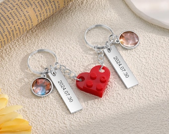 Portachiavi di coppia con foto, portachiavi abbinato personalizzato, portachiavi inciso, regalo di San Valentino per fidanzato/a/fidanzata, set di portachiavi di coppia