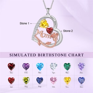 Custom Mom Heart Birthstone Necklace for Mothers Day Gits, Mom Necklace, Engraved 1-4 Names Heart Pendant Necklace,Family, Gifts for Her 2