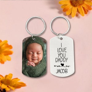 Custom Babby Photo Keychain for Dad,Engraved Name Family Photo Keyring,Personalized Anniversary Keychain Gift for Husband, Father's Day Gift