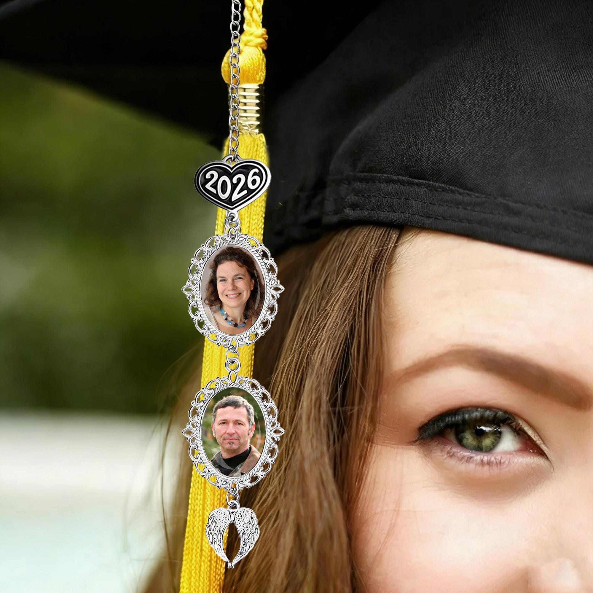 Custom Graduation Tassel Photo Charm With Angel Wings, Memorial ...