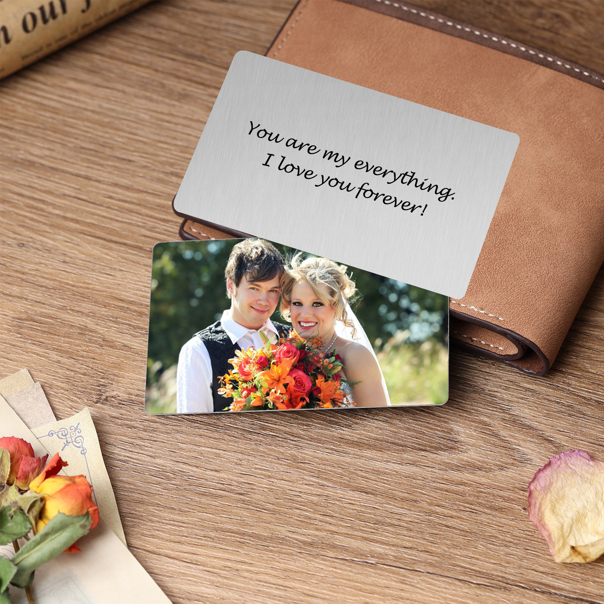 Personalisiertes Metall-Kärtchen Für Die Brieftasche – „I Love You“ Graviert, Geschenk Für Ihn